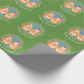 クリスマスのモルモット サンタとトナカイのリース ラッピングペーパー (角)