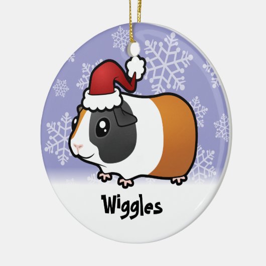 クリスマスのモルモット(滑らかな毛) (名前を加えて下さい) セラミックオーナメント (左)