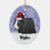 クリスマスのモルモット(長い毛) (ペットネームを加えて下さい) セラミックオーナメント (右)
