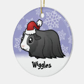 クリスマスのモルモット(長い毛) (ペットネームを加えて下さい) セラミックオーナメント (左)