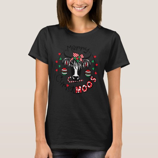 クリスマスのモーモー牛 ChristMoo's クリスマス ホリデー Tシャツ (正面)
