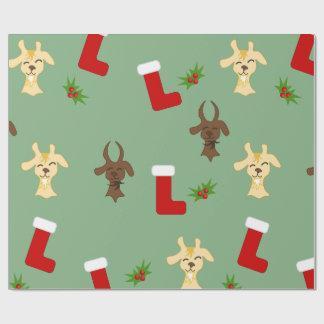 クリスマスのヤギのブーツとセイヨウヤドリギの面白グッズ ラッピングペーパー