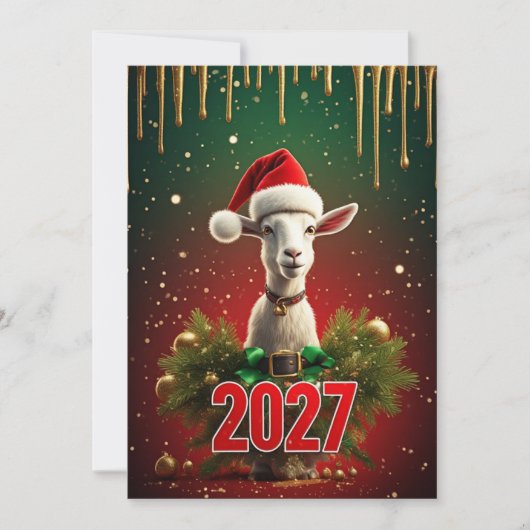 クリスマスのヤギ 2027 | おかしい かわいい ホリデーグリーティング 招待状 (正面)