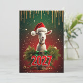 クリスマスのヤギ 2027 | おかしい かわいい ホリデーグリーティング 招待状 (スタンド正面)