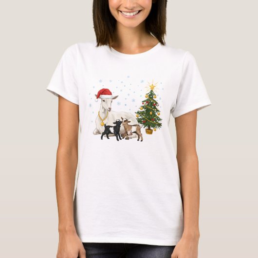 クリスマスのヤギTシャツ – 田舎風の自然 Tシャツ (正面)