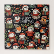 クリスマスのヤドリギと愛らしいペンギンのクリスマスキャロル