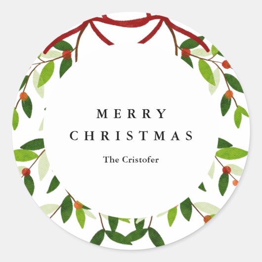 クリスマスのヤドリギステッカー ラウンドシール (正面)