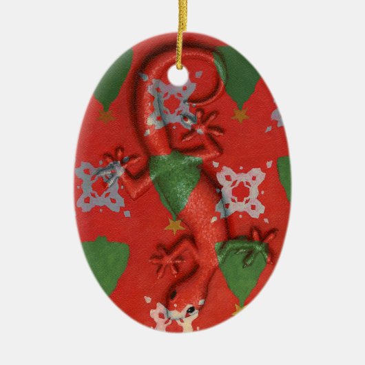 クリスマスのヤモリのオーナメント セラミックオーナメント (正面)