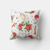 クリスマスのユニコーンとポインセチア模様 クッション (裏面)