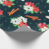 クリスマスのユニコーンとポインセチア模様 ラッピングペーパー (角)