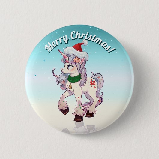 クリスマスのユニコーンのキャラクター 缶バッジ (正面)