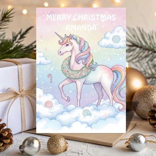 クリスマスのユニコーンの夢の国 子供用カード シーズンカード