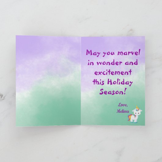 クリスマスのユニコーンの魔法 カード (内部)