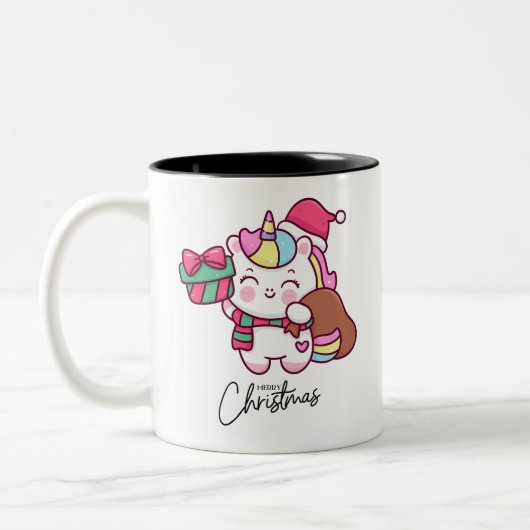 クリスマスのユニコーンマグデザイン ツートーンマグカップ (左)