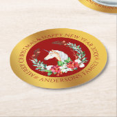 クリスマスのユニコーン縁ど金ゴールドラウンド紙コースター ラウンドペーパーコースター (アングル)