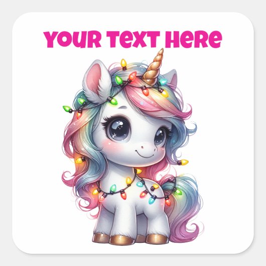 クリスマスのユニコーン スクエアステッカー 名入れ スクエアシール (正面)