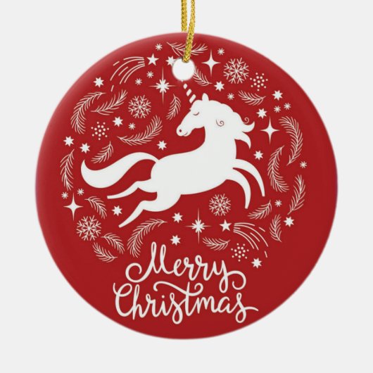 クリスマスのユニコーン セラミックオーナメント (正面)