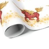 クリスマスのユニコーン(金ゴールド赤い) ラッピングペーパー (ロールコーナー)