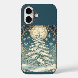クリスマスのユールツリーに雪と星型の iPhone 16ケース