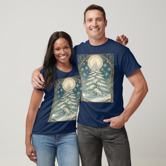 クリスマスのユールツリーに雪と星型の Tシャツ (ユニセックス)
