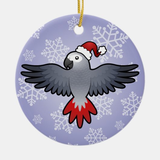 クリスマスのヨウム(中型鳥) セラミックオーナメント (正面)