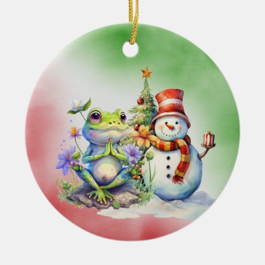 クリスマスのヨガサンお気に入りのタインストラクター セラミックオーナメント (正面)