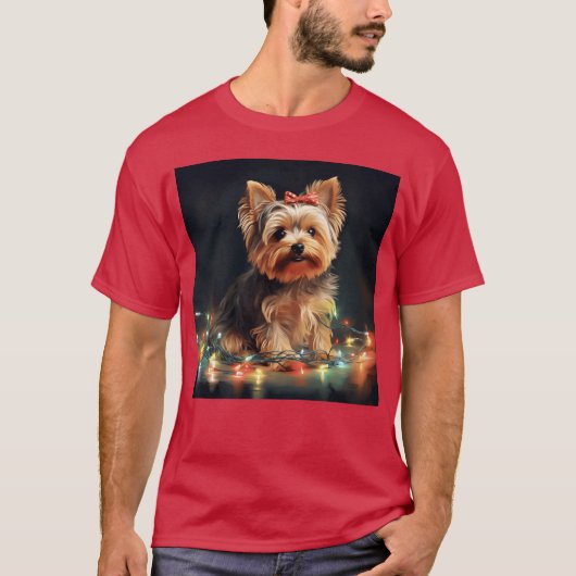 クリスマスのヨーキーの女の子 Tシャツ (正面)