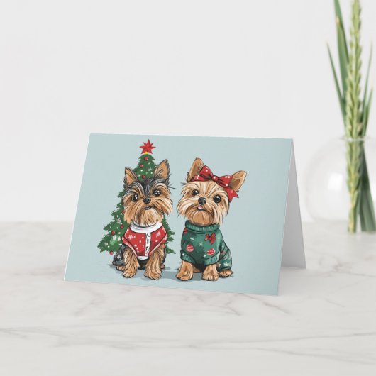 クリスマスのヨーキーの犬 シーズンカード (正面)