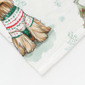 クリスマスのヨーキーズ犬 フリースブランケット (角)