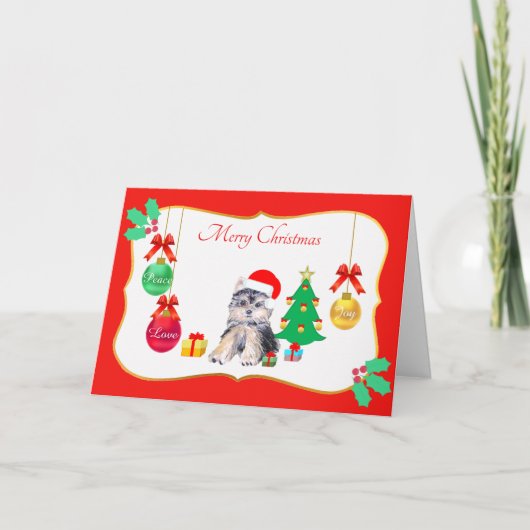 クリスマスのヨークシャテリアの犬のカード シーズンカード (正面)