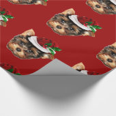 クリスマスのヨークシャテリアの赤い包装紙 ラッピングペーパー (角)