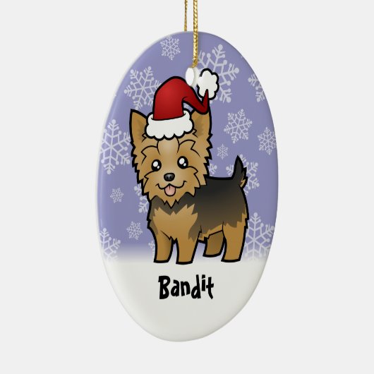 クリスマスのヨークシャテリア(あなたのペットネームを加えて下さい) セラミックオーナメント (右)