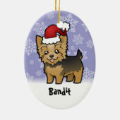 クリスマスのヨークシャテリア(あなたのペットネームを加えて下さい) セラミックオーナメント (裏面)