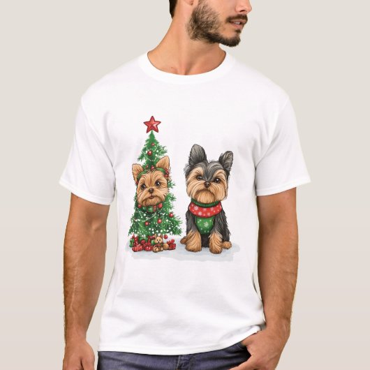 クリスマスのヨークシャテリア Tシャツ (正面)