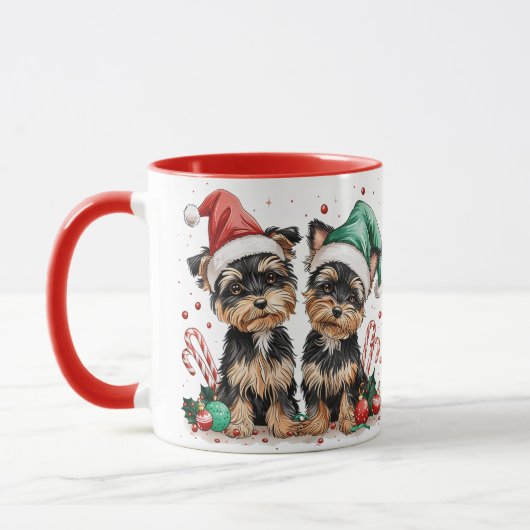 クリスマスのヨークシャーテリアの犬 マグカップ (左)