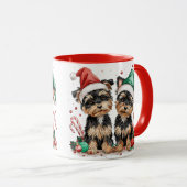 クリスマスのヨークシャーテリアの犬 マグカップ (正面右)