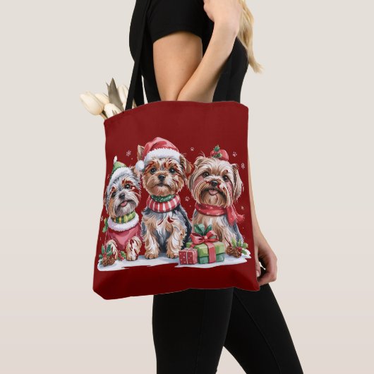 クリスマスのヨークシャーテリア犬好き トートバッグ (クローズアップ)