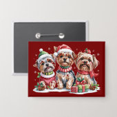 クリスマスのヨークシャーテリア犬好き 缶バッジ (正面/裏面)