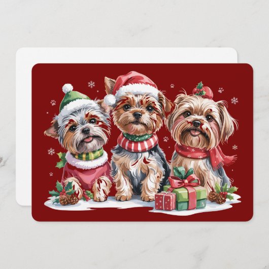クリスマスのヨークシャーテリア犬愛好家 シーズンカード (正面/裏面)