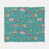 クリスマスのヨークシャーテリア フリースブランケット (正面(横))