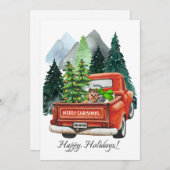 クリスマスのヨークシャーテリア ヨーキ & ヴィンテージトラック シーズンカード (正面/裏面)