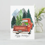 クリスマスのヨークシャーテリア ヨーキ & ヴィンテージトラック シーズンカード (スタンド正面)