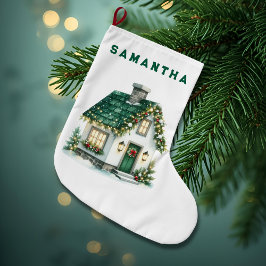 クリスマスのライトが灯る家の子供用ストック ラージクリスマスストッキング
