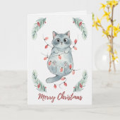 クリスマスのライトに絡まる子猫のカード カード (黄色い花)