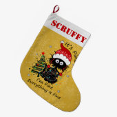 クリスマスのライトアップがかわいい猫 ラージクリスマスストッキング (正面 (吊り時))