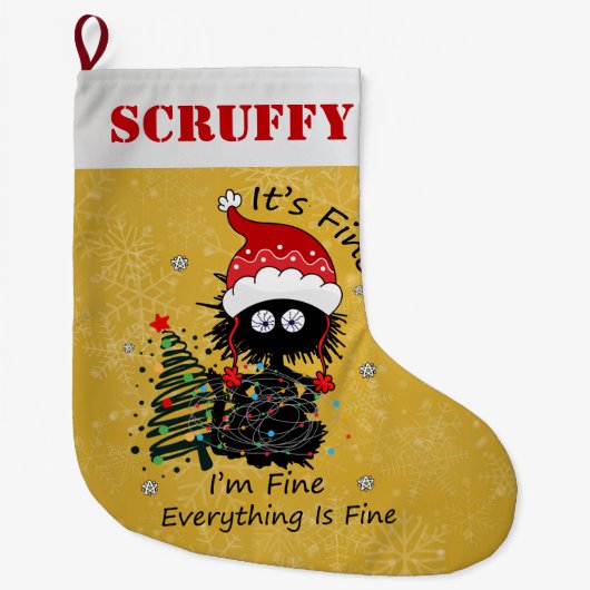 クリスマスのライトアップがかわいい猫 ラージクリスマスストッキング (正面)