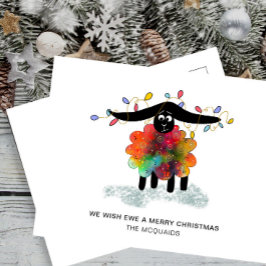 クリスマスのライトアップ付き可愛い羊 シーズンポストカード