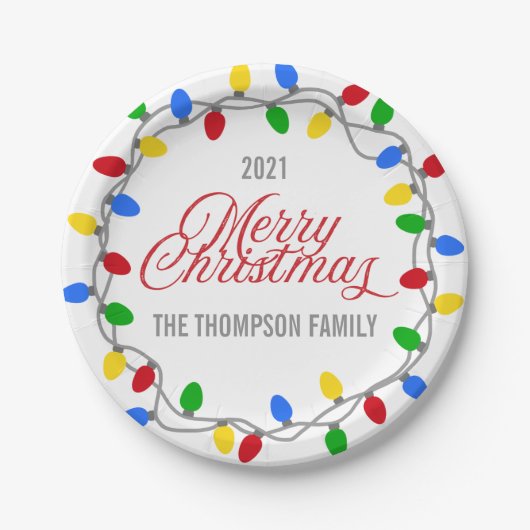 クリスマスのライトストリング | 円のカスタム ペーパープレート (正面)
