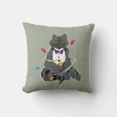 クリスマスのライ包まれたツでグレーの猫 クッション (正面)