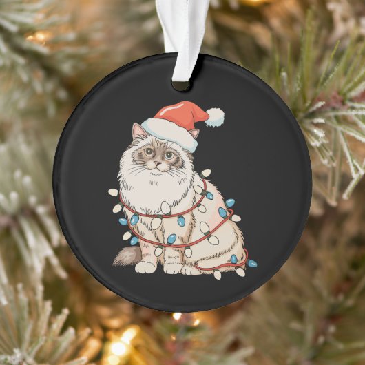 クリスマスのラグドールかわいい猫サンタ帽子Xmasライト オーナメント (ツリー)